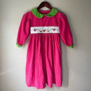 Beaux et Belles New Orleans Girls 7 Pink Corduroy Strawberry Embroidered Dress